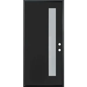 Single prehung fiberglass door in Black with 1 Lite