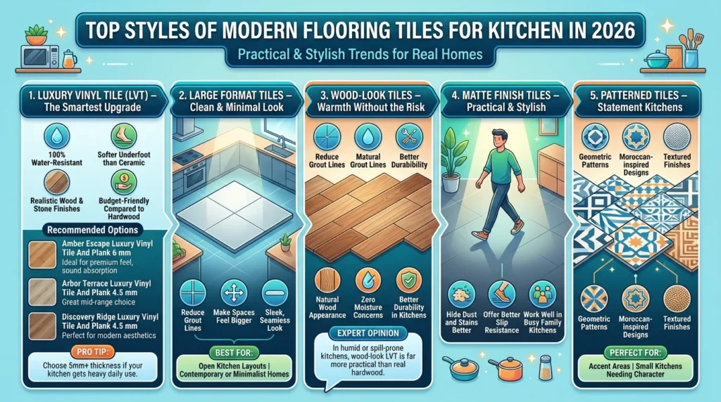 Top Styles of Modern Flooring Tiles for Kitchen in 2026